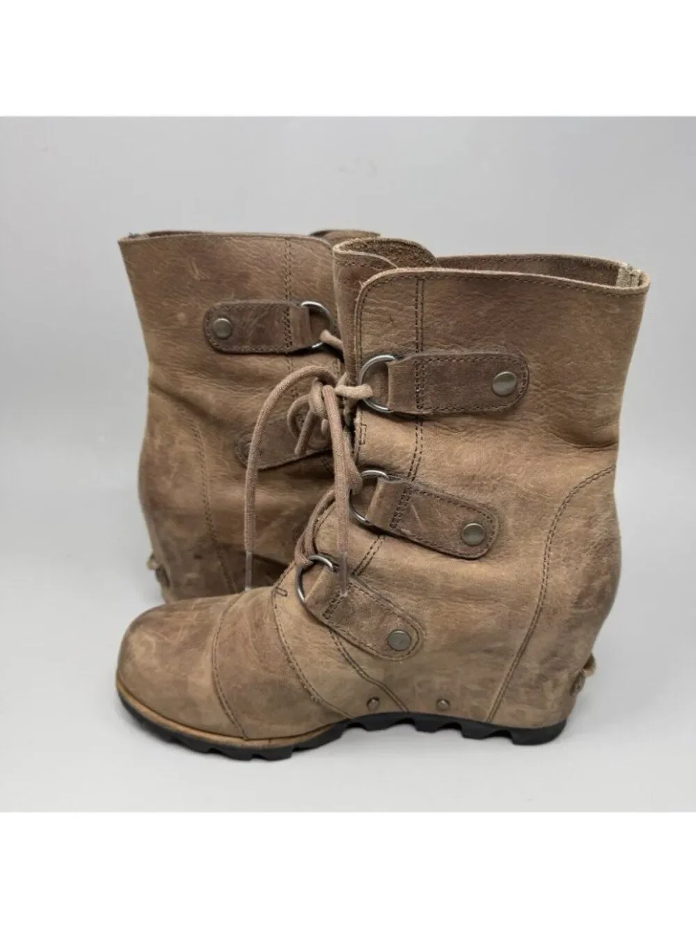 Sorel NL2305-256 Joan of Arctic Wedge Women's Brown Leather Mid Boots Sz USA 7
